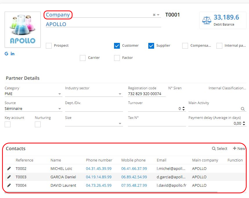 1.2. A partner company file and its attached contacts.